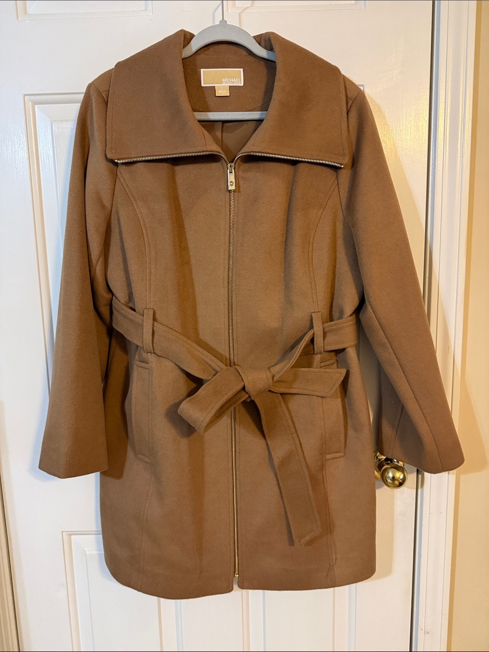 Michael Kors Camel Belted Wool-Blend Winter Coat